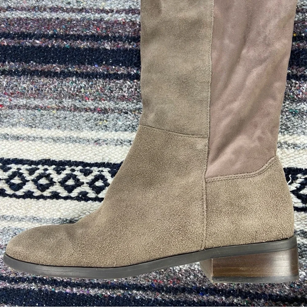 Lucky Brand Calypso Suede Leather Over the Knee Taupe/Gray Tall Boots OTK Flat
